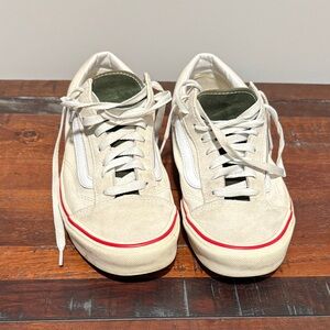 Vans Classic Cream and Green Suede with Red Stripe Men's Sneakers - Size 9-1/2
